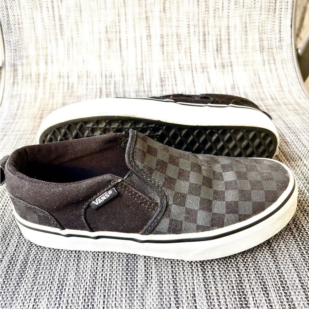 Vans Black and Gray Checkered Slip-Ons